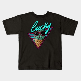 Lucky Vintage Cat - 1980s style Kids T-Shirt